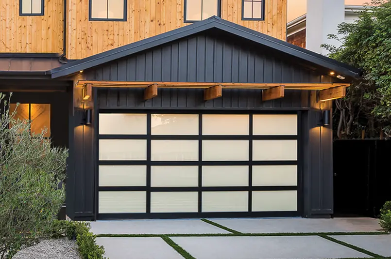 modern aluminum garage door 521 satin glass black frame